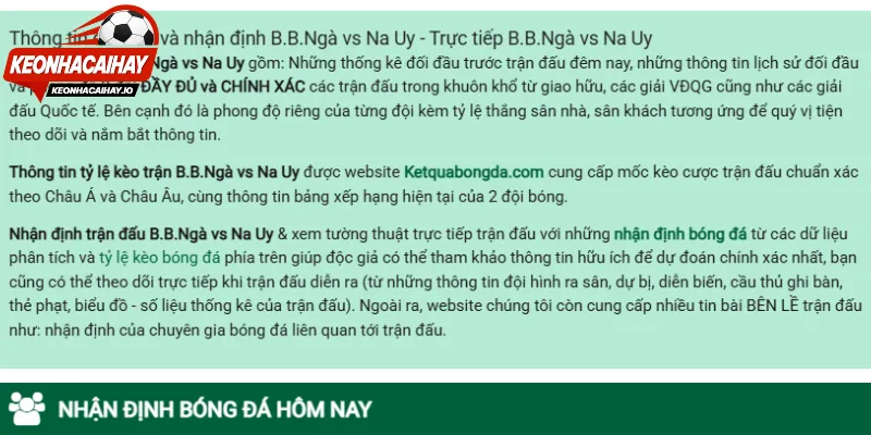 Đánh giá chi tiết thông số bóng đá trước trận